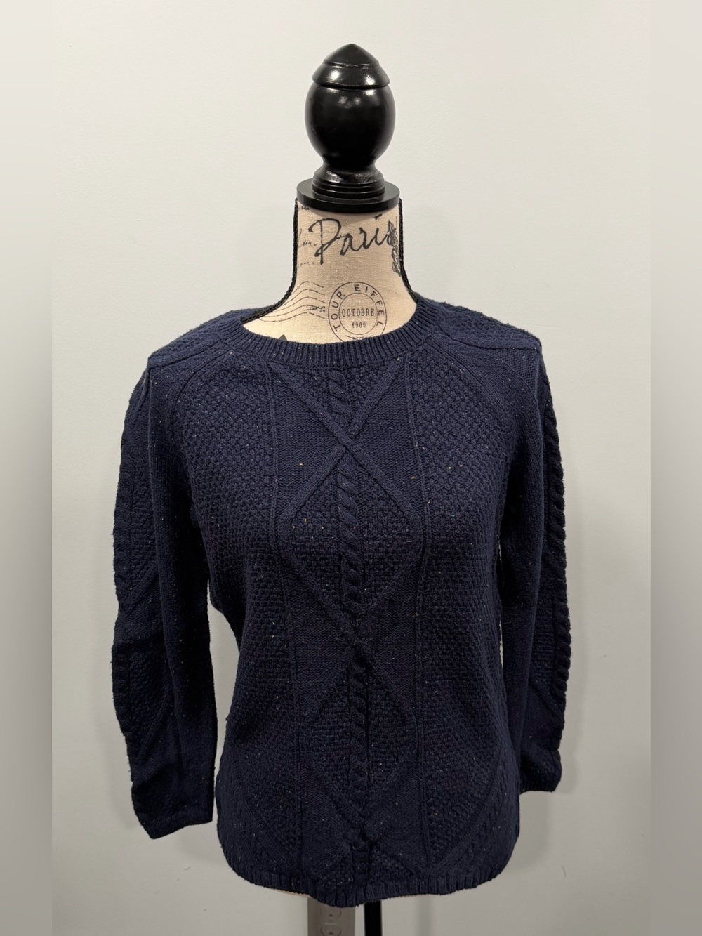 Talbots Navy Cable-Pattern Crewneck Sweater